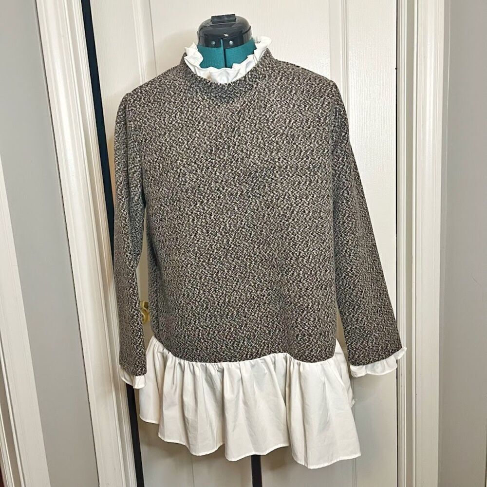 Shein Frill Ruffle Neck Peplum Specked Long Sleeve Pullover Shirt